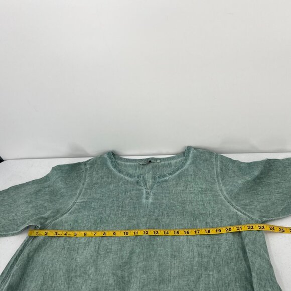 CHEYENNE S/M 100% Linen Tunic Sage Green Circle Cutout Artsy Lagenlook Top - Picture 8 of 11